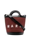 Marni Brown Bucket Shoulder Bag In Calf Leather And Wool And Cotton Blend With Adjustable And Removable Sh In Brown