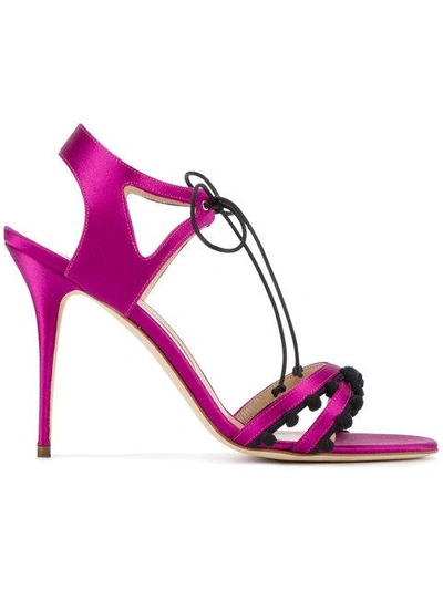 Manolo Blahnik Esparra Pom-pom Front-tie Sandals In Pink