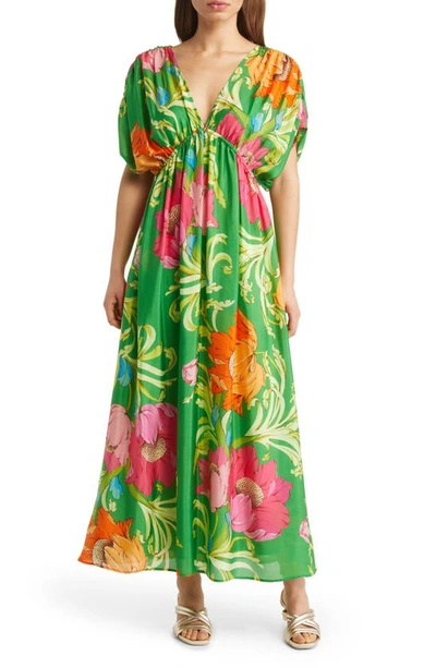 Natori Floral Silk Maxi Dress In Green