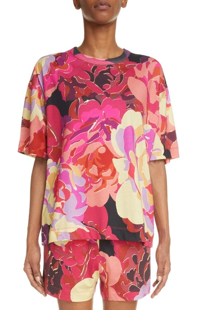 Dries Van Noten Floral Cotton T-shirt In Fuchsia