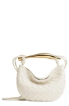 Bottega Veneta Small Sardine Leather Top Handle Bag In 9104 Chalk-m Brass