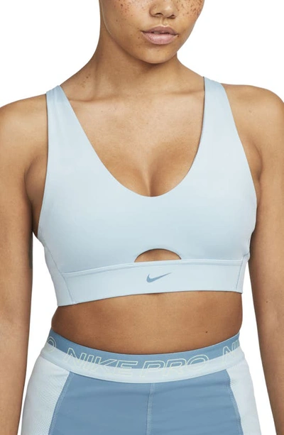 Nike Dri-fit Indy Padded Strappy Cutout Medium Support Sports Bra In Ocean Bliss/ Noise Aqua
