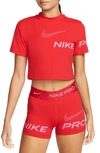 Nike Women's  Pro Dri-fit Short-sleeve Cropped Graphic Training Top In Red