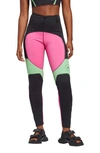 Adidas By Stella Mccartney Leggings Active Multi In Black/ Pink/ Green