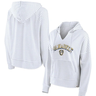 Fanatics Branded White Milwaukee Brewers Striped Arch Pullover Hoodie