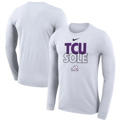 Nike White Tcu Horned Frogs On Court Bench Long Sleeve T-shirt