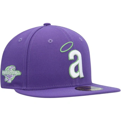 New Era Purple California Angels Cooperstown Collection Lime Side Patch 59fifty Fitted Hat
