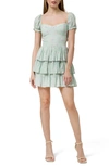 Wayf Floral Corset Tiered Dress In Sage Ditsy