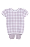 Feltman Brothers Kids Gingham Short Sleeve Sweater & Pants In Lilac