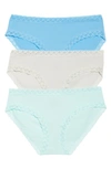 Natori Bliss Cotton Full Brief 3-pack In Blue,linen,julep