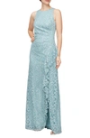 ALEX EVENINGS RUFFLE SEQUIN LACE GOWN