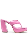 GIA BORGHINI PINK GLOSSY FINISH SQUARE TOE SANDALS IN LEATHER WOMAN