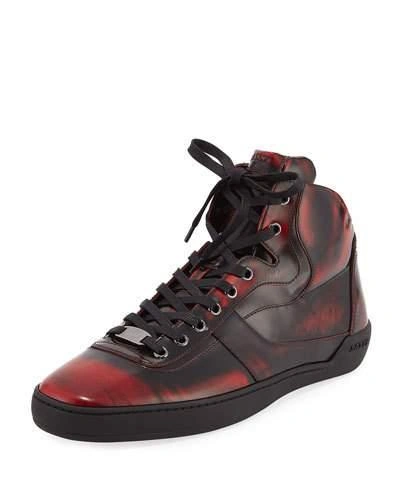 Bally Men's Eroy Patent Leather High Top Sneakers In Fume/red