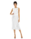 Mac Duggal Striped Floral Embellished Sleeveless Midi Dress In White