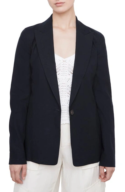 Vince Linen Blend Blazer In Marina