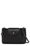 Longchamp Extra Small Le Pliage Leather Crossbody Bag In Black
