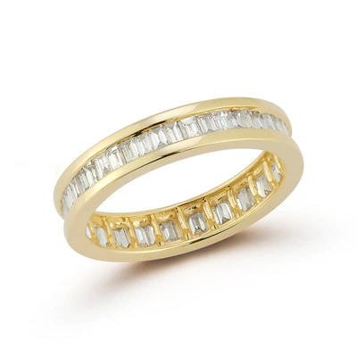Dana Rebecca Designs Sadie Pearl Channel Set Baguette Ring In Yellow Gold