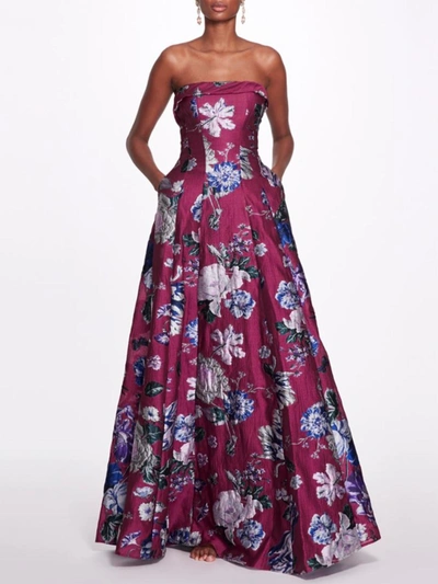 Marchesa Floral Fil Coupé Gown In Fuchsia