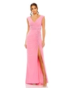 MAC DUGGAL SLEEVELESS SIDE RUCHED SLIT GOWN