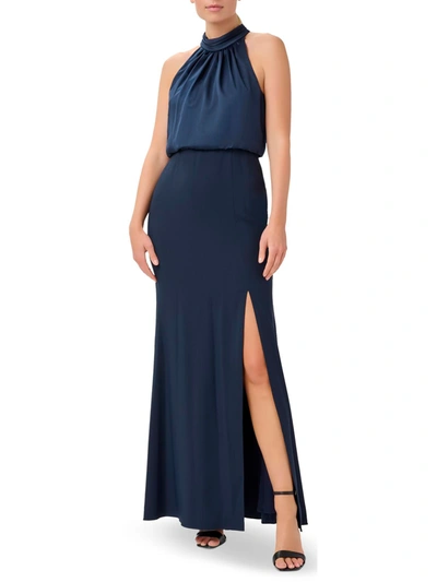 Adrianna Papell Womens Halter Blouson Evening Dress In Blue
