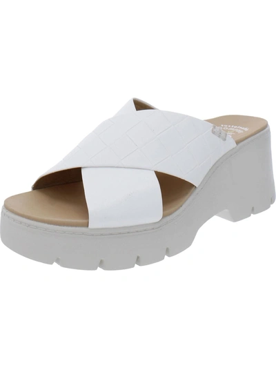 Dr. Scholl's Shoes Checkin High Womens Faux Leather Contour Flatbed Platform Sandals In White