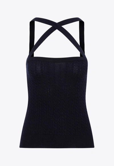 Patou Cable Knit Tank Top In Blue
