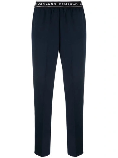 Ermanno Firenze Logo-print Elasticated-waist Trousers In Blue