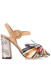 Dolce & Gabbana Woman Crystal-embellished Raffia Sandals Pink In Pink
