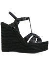 Saint Laurent Tribute Woven Leather Espadrille Wedge Sandals In Black ,black