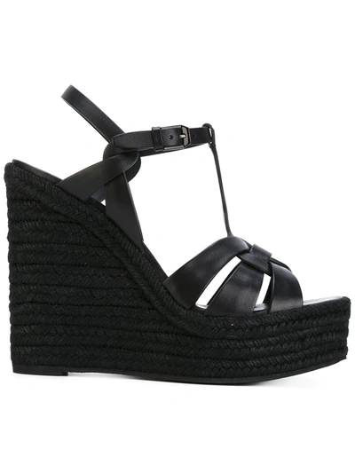 Saint Laurent Tribute Espadrille Wedge Sandals In Black ,black