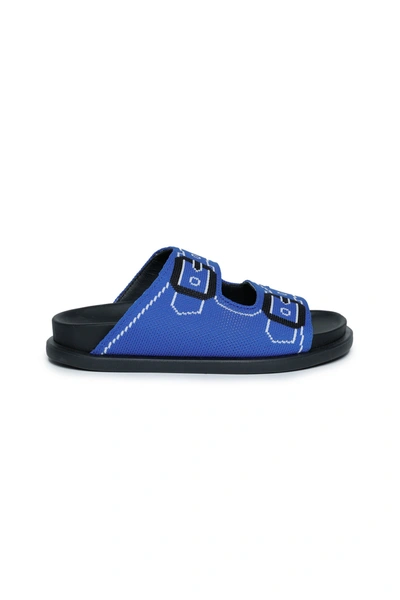 Marni Kids' Blue Trompe-l'oeil Jacquard Fussbett Slide Slippers In Azure