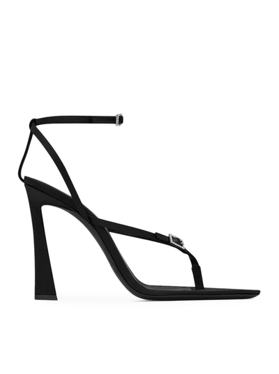 Saint Laurent Nadja 105 Satin Sandals In Black