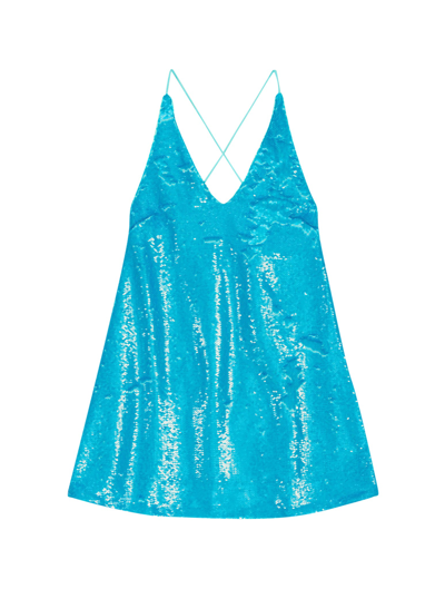 Ganni Blue Sequins Strap Mini Dress In Light Blue
