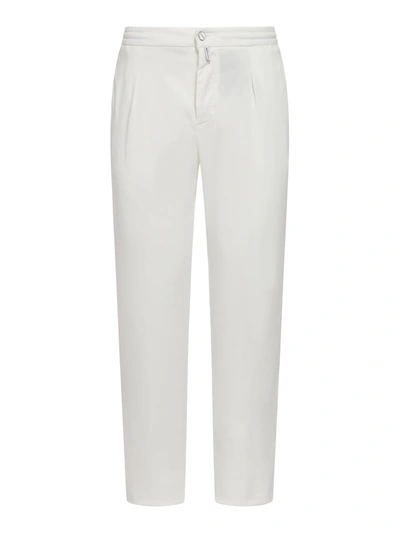 Kiton Elastic Waist Plain Trousers In White