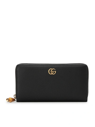 Gucci Zip Around Wallet With Bamboo In Black