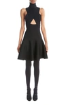 Alaïa Circular Cutout Turtleneck Rib Sweater Dress In Noir Alaia