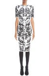 Alaïa Calli Embroidered Short-sleeve Midi Dress In Blanc/ Noir