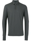 Zanone Grey Cotton Long Sleeve Polo Shirt In Dark Grey