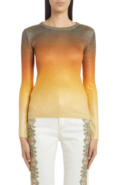 Etro Knit Ombre Top W/ Logo Embroidery In Orange