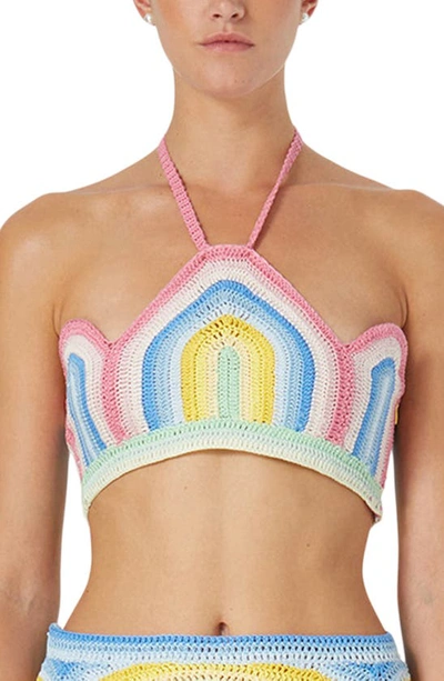 Casablanca Gradient Crochet Arch Knit Halter Top In Pastel Multi