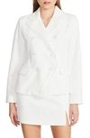 Steve Madden Naomi Fringe Trim Notch Lapel Blazer In Ivory