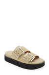 Ganni Egret Buckle Platform Sandal In 531 Pale Khaki