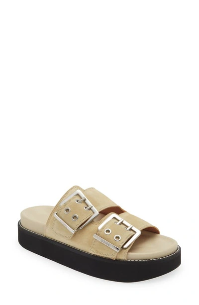 Ganni Egret Buckle Platform Sandal In 531 Pale Khaki