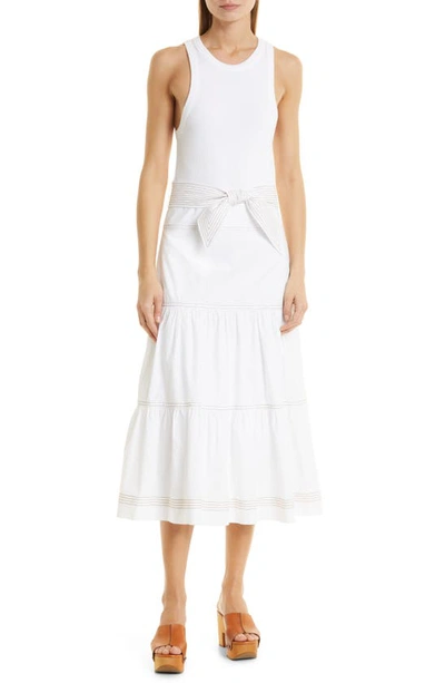 Veronica Beard Austyn Belted Midi-dress In White