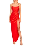 Amanda Uprichard Elektra Gathered Silk Halter Gown In Red