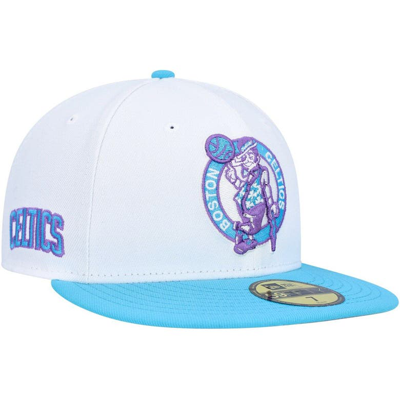 New Era White Boston Celtics Vice Blue Side Patch 59fifty Fitted Hat