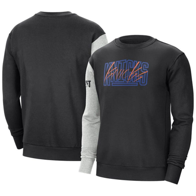 Nike Men's  Black, Heather Gray New York Knicks Courtside Versus Force & Flight Pullover Sweatshirt In Black,heather Gray