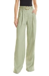 Veronica Beard Rimini Belted Wide-leg Linen Pants In Washed Sage