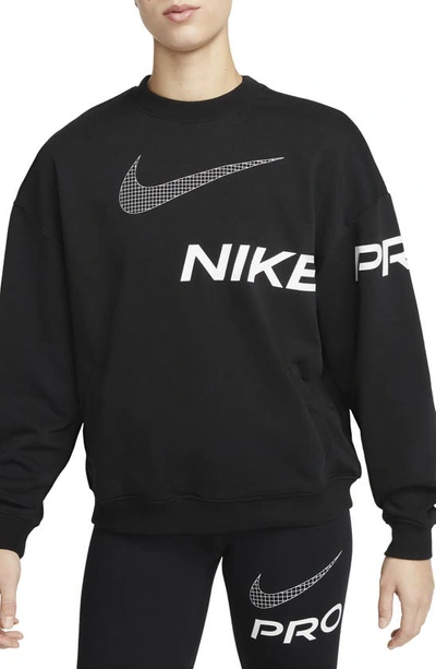 Nike Women's Dri-fit Get Fit French Terry Graphic Crew-neck Sweatshirt In Black