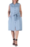 S And P Sleeveless Chambray Shirtdress In Boundless Blue